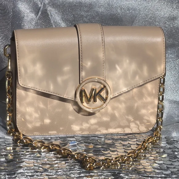 Michael Kors Carmen Medium Convertible Shoulder Crossbody Bag Buff Leather